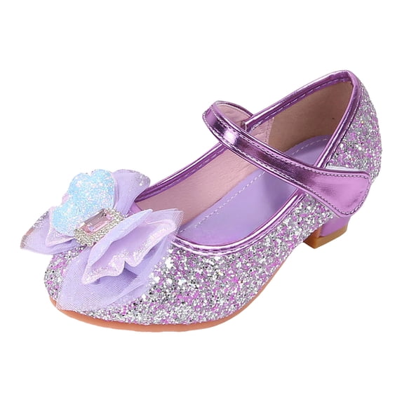 Quealent Girls Dress Shoes with Bow Mary Jane Princess Shoes Flower Girl High Heels for Toddler Little Big Kids Wedding Party Birthday Purple for Size 12