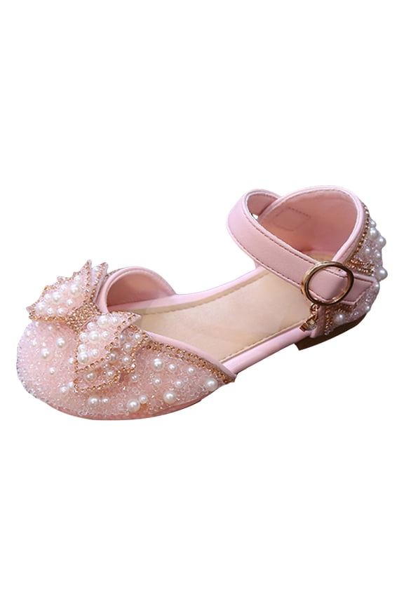 Girls Dress Shoes Closed Toe Low Heels Ankle Strap Pumps for Toddler Little Big Kid Flower Party Wedding Princess Pink for Size 8