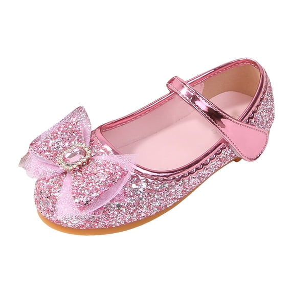 Quealent Girls Dress Shoes Glitter Princess Shoe Flower Mary Jane Low Heels Party Wedding Prom Footwear for Toddler Kids Red for Size 12.5