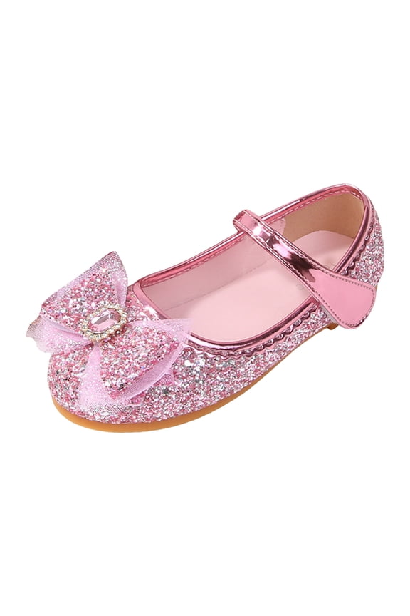 Girls Dress Shoes Glitter Princess Shoe Flower Mary Jane Low Heels Party Wedding Prom Footwear for Toddler Kids Red for Size 13