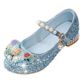thumbnail image 1 of Quealent Girls Dress Shoes Mary Jane Princess Shoes Girls' Flats Glitter Low Heels Flower Wedding Party Footwear for Toddler Little/Big Kid Blue for Size 11.5, 1 of 7