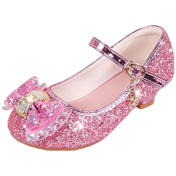 Quealent Girls Dress Shoes Mary Jane Wedding Party Shoes Glitter Bridesmaids Princess Heels Pink for Size 13.5