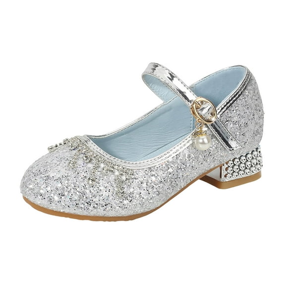 Quealent Girls Dress Shoes Toddler Little Big Kid Heels Wedding Party School Flower Girl Shoes Silver for Size 1.5