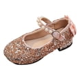 thumbnail image 1 of Quealent Girls Dress Shoes Mary Jane Flower Wedding Party Bridesmaids Shoes Glitter Princess Ballet Flats for Kid Toddler Pink for Size 12, 1 of 6