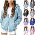 thumbnail image 1 of Quealent Girls Kids Zip Up Hoodies Double Zipper Hooded Sweatshirt with Pockets Zipper Hoodies Soft Oversized Long Sleeve Fall Winter Back to School Clothes (Black, 7-8 Years), 1 of 7
