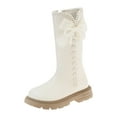 thumbnail image 1 of Quealent Girls' Knee High Riding Boots Cute Bow Riding Boots Non Slip Side Zipper Boots Tall Waterproof Winter Boots White for Size 13, 1 of 9