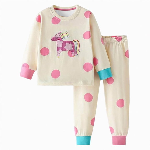 Quealent Girls Pajamas Little Kids Pjs Sleepwear Children Clothes Sets (Beige, 5-6 Years)