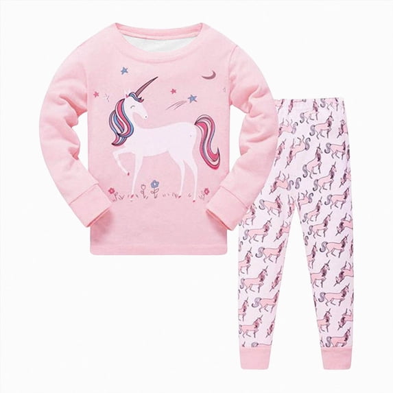 Quealent Girls Pajamas Little Kids Pjs Sleepwear Children Clothes Sets (Pink, 5-6 Years)