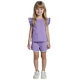 thumbnail image 1 of Quealent Girls Ribbed Outfit Set with Flutter Sleeve Top and Shorts, 2 Piece Summer Casual Wear (Purple, 18-24 Months), 1 of 9