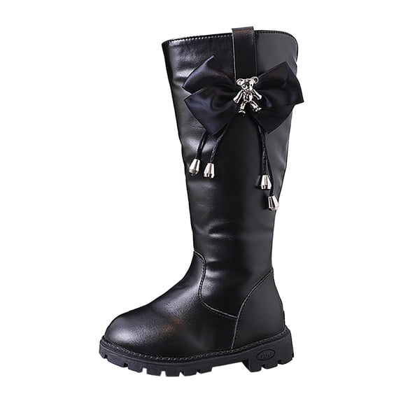 Quealent Girls Riding Boots Knee High Side Zipper Mid Calf Shoes Little Kid/Big Kid Black for Size 11