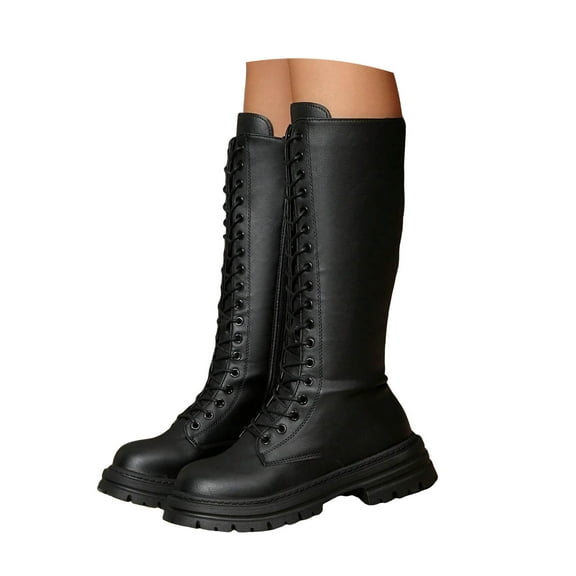 Quealent Girls Riding Boots Knee High Side Zipper Mid Calf Shoes Little Kid/Big Kid Black for Size 6