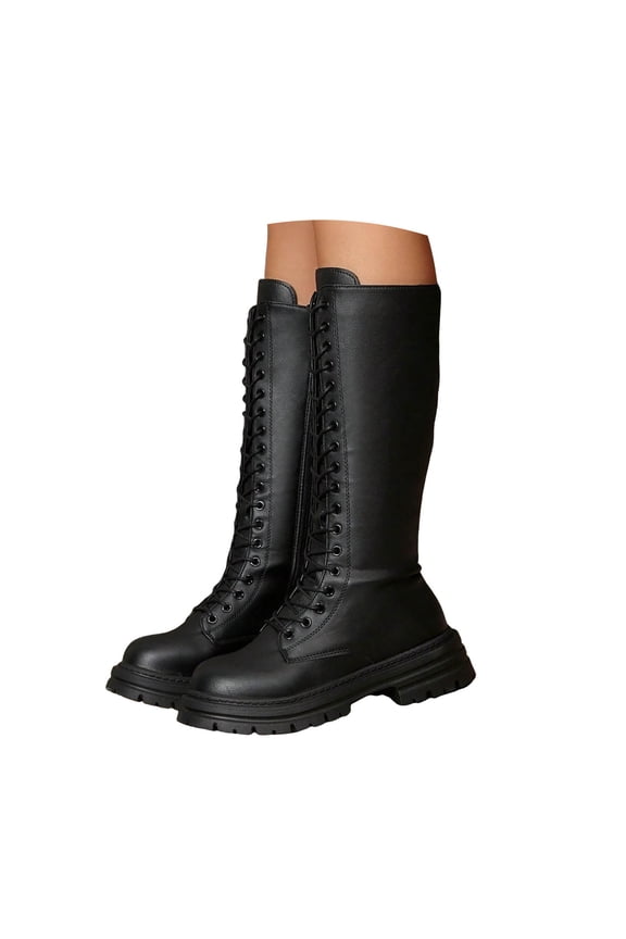 Girls Riding Boots Knee High Side Zipper Mid Calf Shoes Little Kid/Big Kid Black for Size 6