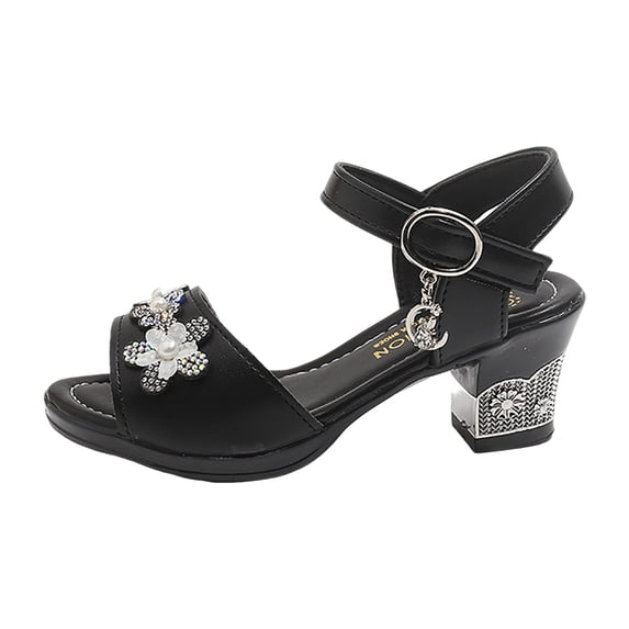 Quealent Girls Sandals Open Toe Ankle Strap Low Heels Girl Dress Shoes For Toddler Little Big Kid Black for Size 13.5