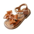 thumbnail image 1 of Quealent Girls Sandals, Open Toe Cute Bow Princess Girls Flats, Sparkly Summer Dress Shoes Sandals for Toddler/Little Kid/Big Kid Brown for 9.5, 1 of 5