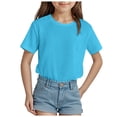 thumbnail image 1 of Quealent Girls Shirts Kids Raglan Short Sleeve T Shirts Summer Crewneck Oversized Crop Top Basic Tees (Sky Blue, 3-4 Years), 1 of 4