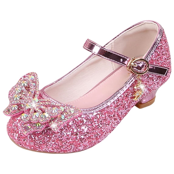 Quealent Girls Shoes Sparkle Mary Jane Low Heel Princess Flower Wedding Party Dress Shoes Pink for Size 3.5