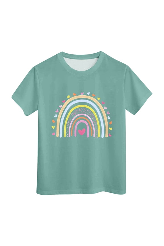 Girls Short Sleeve T-Shirts Cute Graphic Tee Tops for Tween Girls Trendy Clothes (Green, 10-11 Years)