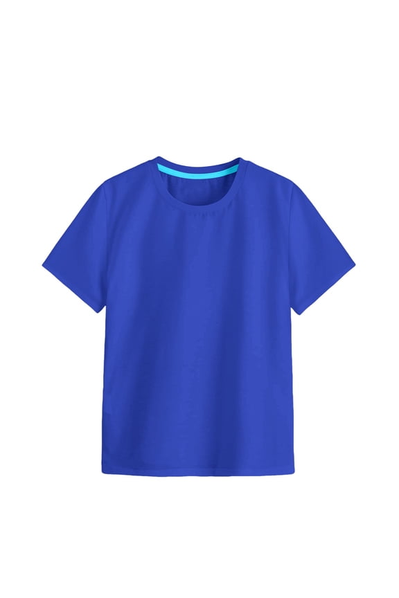 Girls Short Sleeve T Shirts Kids Summer Crewneck Ruched Tunic Tops Basic Tees (Blue, 3-4 Years)