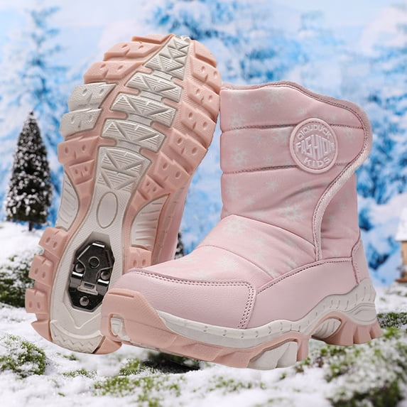 Quealent Girls Snow Boots Waterproof Outdoor Warm Slip Boys Winter Shoes for Kids Pink for Size 2