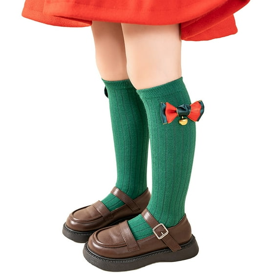 Quealent Girls Socks Female Big Kid Girls Socks Size 2-3 Autumn and Winter Christmas Socks for Girls Vintage Striped Socks New Year Red (Green, 3-12 Years)