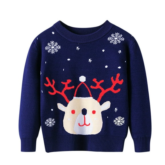 Quealent Girls Sweater Female Big Kid Girls Fashion Toddler Boys Girls Christmas Cartoon Sweater Long Sleeve Warm Knitted Pullover Outfits (Navy, 4-5 Years)