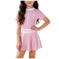 thumbnail image 1 of Quealent Girls Swimsuit Girls One Piece Skirted Swimsuit Short Sleeve Floral Rash Guard Bathing Suit Swim Dress Swimwear (Pink, 4-5 Years), 1 of 6