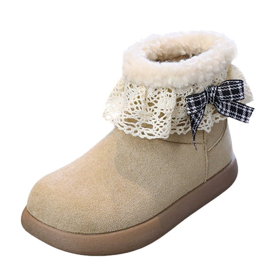 Quealent Girls & Toddler' Faux Furry Shearling Style Boots, Girls Warm Winter Flat Non-Slip Zip Snow Boots for Indoor Khaki for Size 12.5