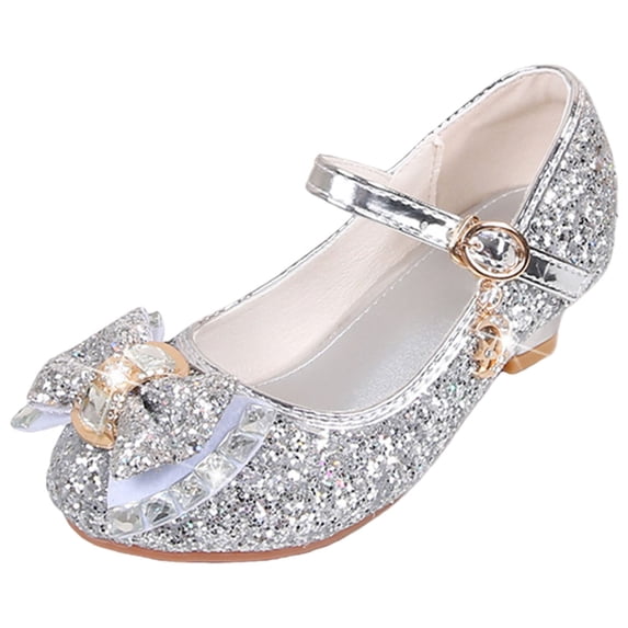 Quealent Little Big Girl's Adorable Sparkle Princess Party Girls Dress Shoes Silver for Size 11