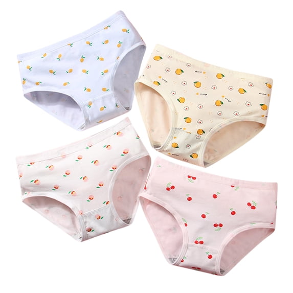 Quealent Girls Underwear Kids Baby Girls Underpants Cute Cartoon Print 4PCS Underwear Shorts Cotton Ruffled Briefs Trunks Yellow,6-7 Years