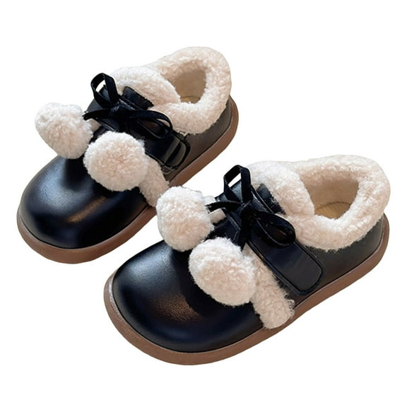 Quealent Girls Winter Slippers Fuzzy Warm Slip-On House Shoes with Durable Sole for Indoor & Outdoor for Little/Big Kid Black for Size 1.5