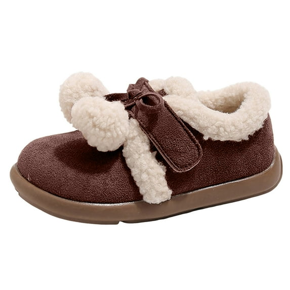 Quealent Girls Winter Slippers Fuzzy Warm Slip-On House Shoes with Durable Sole for Indoor & Outdoor for Little/Big Kid Brown for Size 1.5