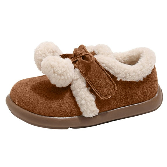 Quealent Girls Winter Slippers Fuzzy Warm Slip-On House Shoes with Durable Sole for Indoor & Outdoor for Little/Big Kid Coffee for Size 2.5
