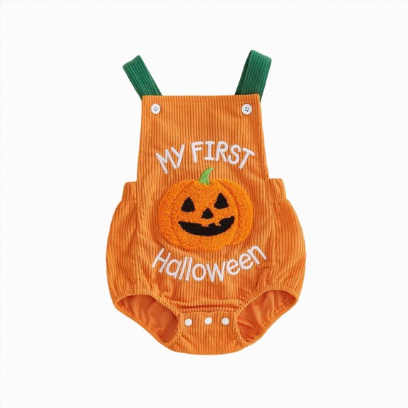 Quealent Halloween Baby Clothes Boy Girl Suspender Romper Corduroy Bodysuit Jumpsuit Outfit (Orange, 6-12 Months)