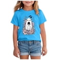 thumbnail image 1 of Quealent Halloween Shirt for Girls Floral Ghost T-Shirt Girl Pumpkin Tops Spooky Season Outfit Short Sleeve Tees Fall Clothes (Blue, 11-12 Years), 1 of 5