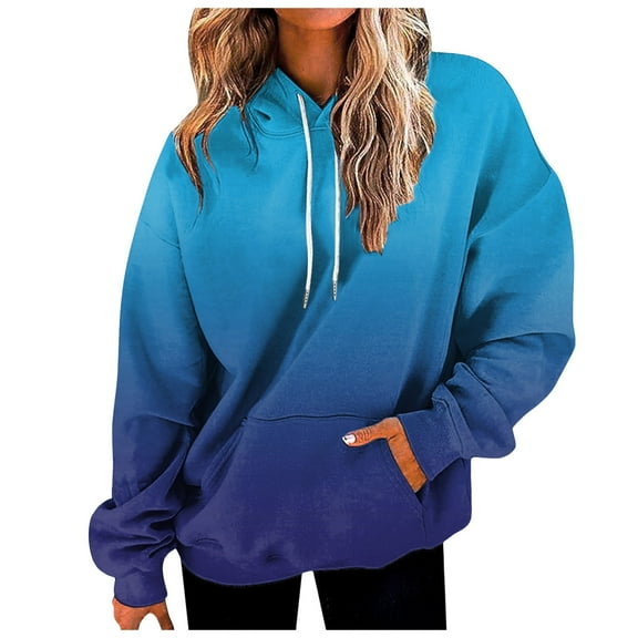 Quealent Hoodies for Women Tie Dye Oversized Hooded Sweatshirt Long Sleeve Casual Colorful Ombre Pullover Hoodie Fall Sweater Blue for Size M