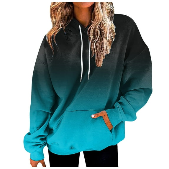 Quealent Hoodies for Women Tie Dye Oversized Hooded Sweatshirt Long Sleeve Casual Colorful Ombre Pullover Hoodie Fall Sweater Sky Blue for Size XXL
