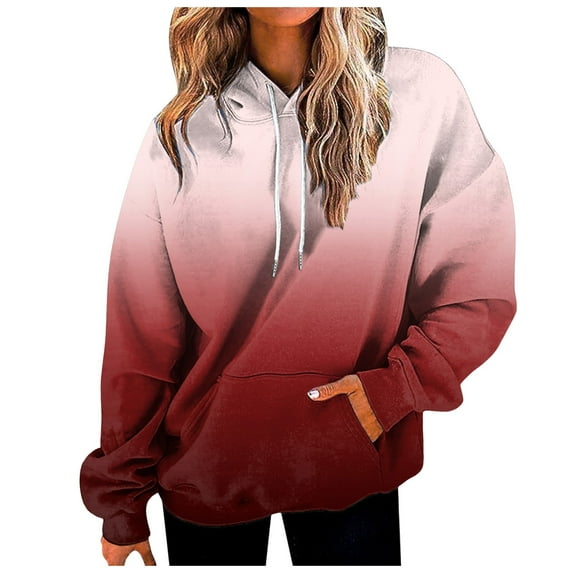 Quealent Hoodies for Women Tie Dye Oversized Hooded Sweatshirt Long Sleeve Casual Colorful Ombre Pullover Hoodie Fall Sweater for Size S