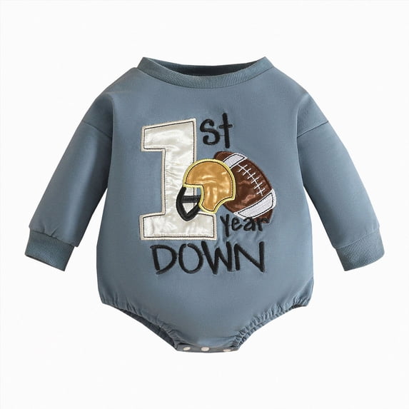 Quealent Infant Baby Boy Game Day Outfit One Piece Football Romper Newborn Long Sleeve Onesie Winter Clothes (Blue, 3-6 Months)