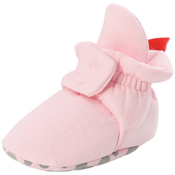 Quealent Infant Baby Boy Girl Cozy Fleece Bootie Newborn Stay On Slipper Winter Warm Gripper Non-Slip Crib Shoes Light Pink for Size 5.5