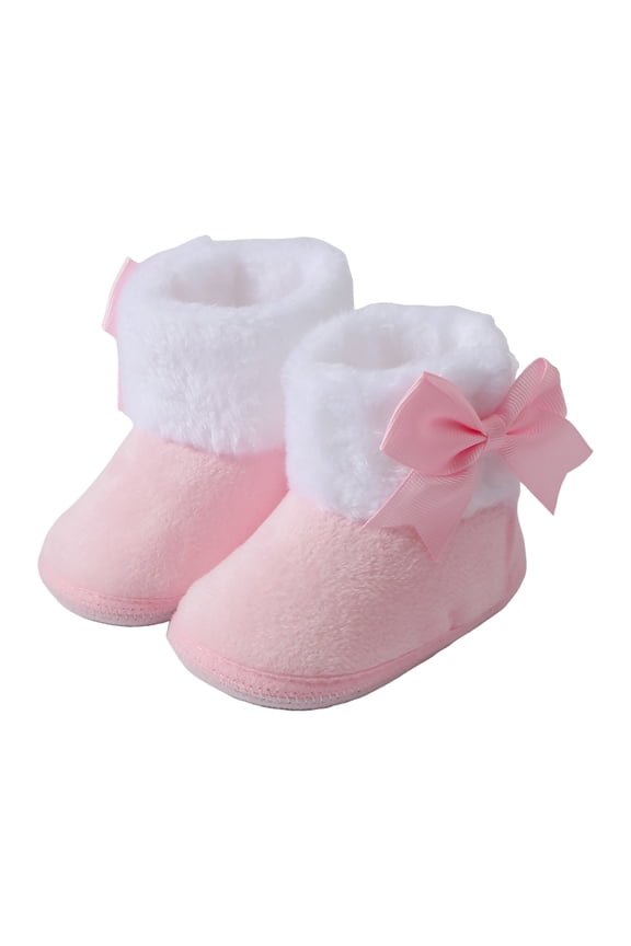 Infant Soft Cotton Non-Slip Booties Warm Fleece Cozy Indoor Shoe Winter Toddler Socks Crib shoes for Baby Boys Girls Pink for Size 5