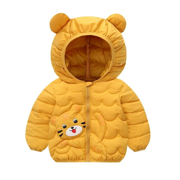 Quealent Jackets For Kids Winter Coat Baby Boys Bear Ears Shape Zip-up Hooded Jacket Clothes Light Sweatshirt Girls' Outerwear Jackets & Coats Yellow,4-5 Years
