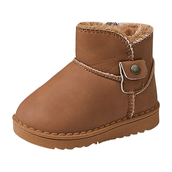 Quealent Kid's Girls Shearling Sheepskin Boot - Warm Easy On Winter Boot Brown for Size 3