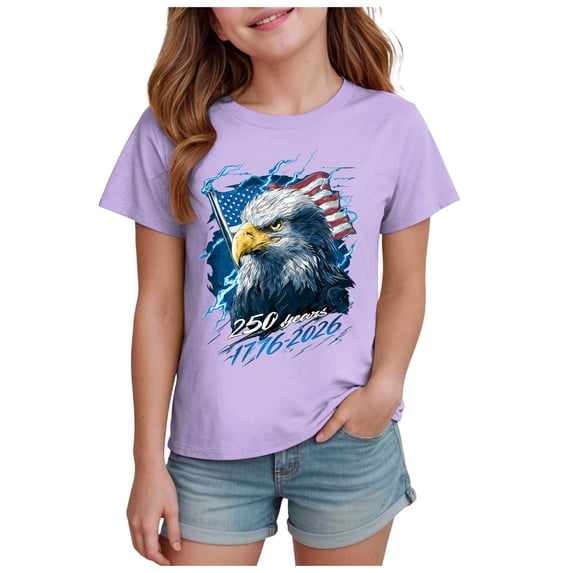 Quealent Kids American Flag Shirt Boys Girls Toddler 4th of July Tshirts Patriotic Tee Tops Independence Day Short Sleeve (Purple, 2-3 Years)