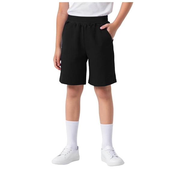 Quealent Kids Boys Girls Cotton Shorts for Summer Casual Athletic Running Jogger with Side Pockets Black for Size 10-11 Years