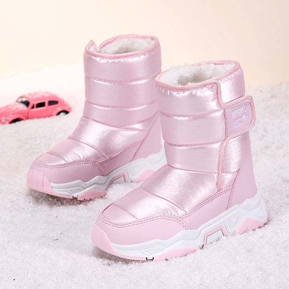 Quealent Kids Boys Girls Snow Boots Side Zipper Water Resistant Warm Winter Boots (Toddler/Little Kid) Pink for Size 11