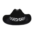 thumbnail image 1 of Quealent Kids' Cow Western Cowboy Cowgirl Hat Wide Brim Felt Vintage Fedora Strap Outdoor Sun Hat (Black, 3-15 Years), 1 of 8