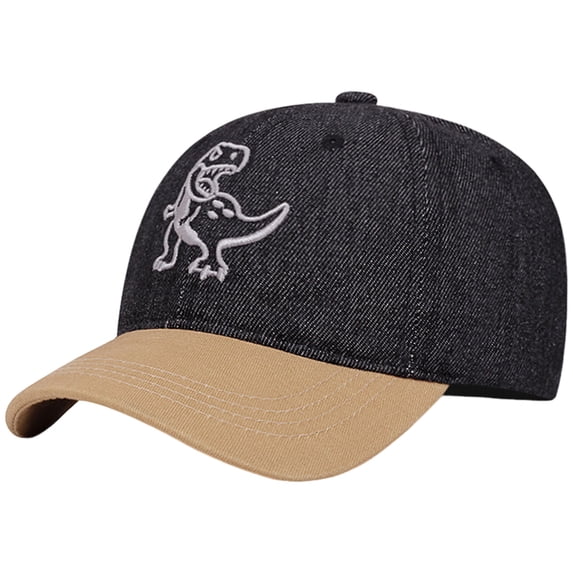Quealent Kids Dinosaur Embroidery Baseball Cap, Adjustable Snapback Washed Distressed Vintage Retro Cotton Sun Hat Black for Size One Size