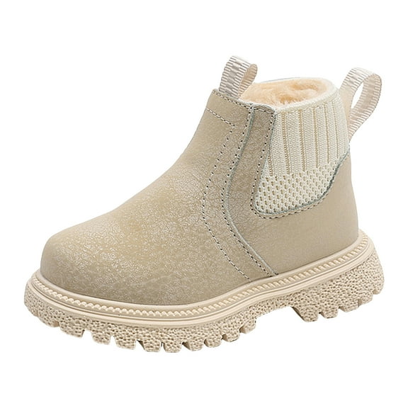 Quealent Kids Girls Ankle Boots Side Zipper Leather Chelsea Booties Winter Fall Waterproof Outdoor Toddlers Shoes Beige for Size 7