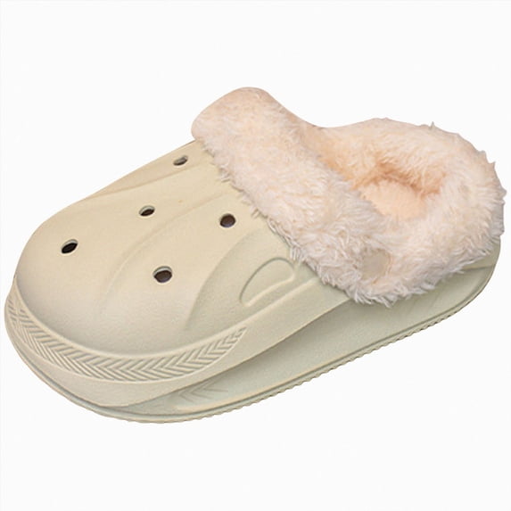 Quealent Kids Girls Boys Fur Lined Clogs Toddler Fuzzy Slippers | Warm Faux Fur Inside, Non-slip Sole, Winter Gifts, Cozy, Lightweight, Indoor and Outdoor (8.5, Beige)