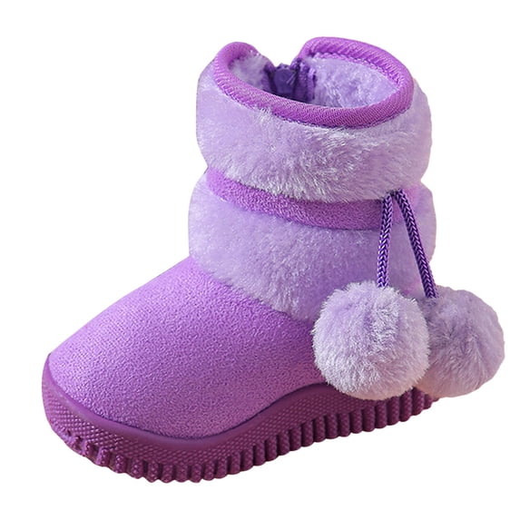 Quealent Kids Girls Boys Winter Warm Boots Suede Lightweight Faux Furry Lined Mid Calf Snow Boots for Toddler/Little Kid Purple for Size 13